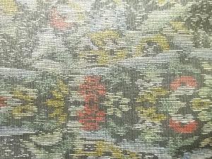 アンティーク　家屋に花模様織り出し本場泥大島紬着物